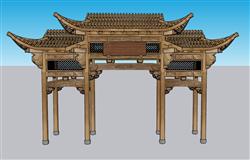 门楼牌坊SU模型 免费sketchup模型下载