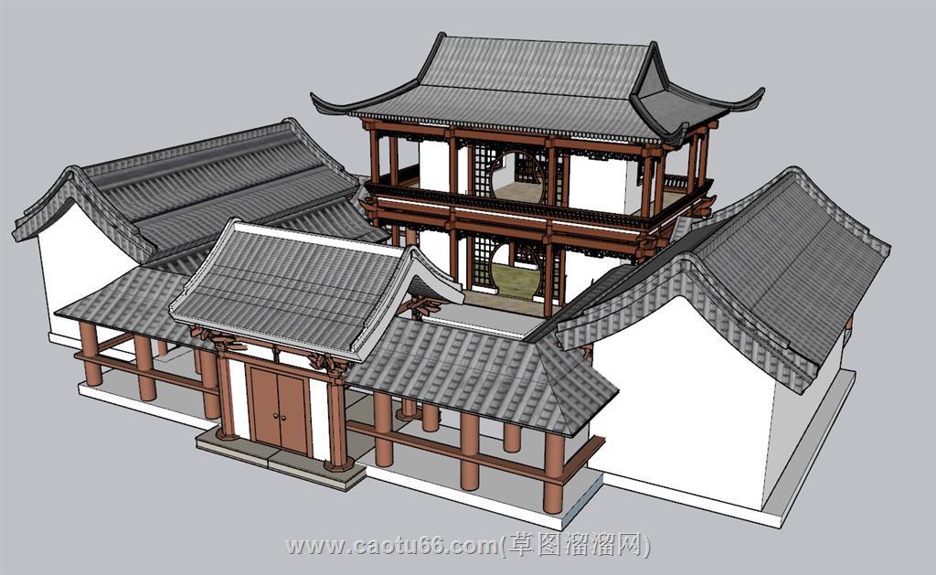 四合院古建筑阁楼SU模型