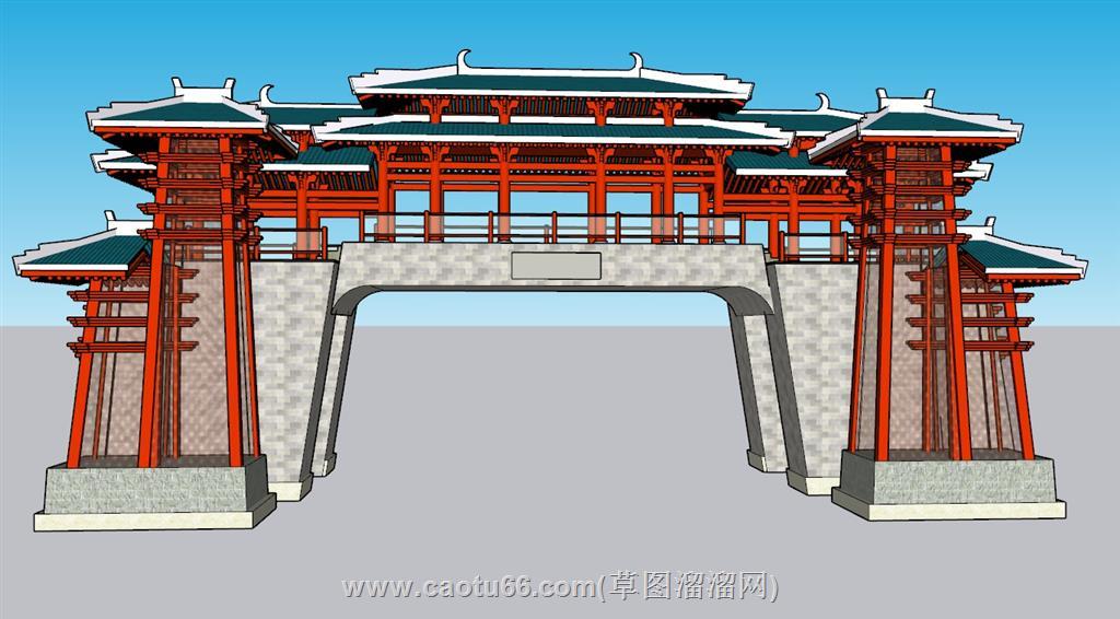 中式建筑汉唐门楼SU模型