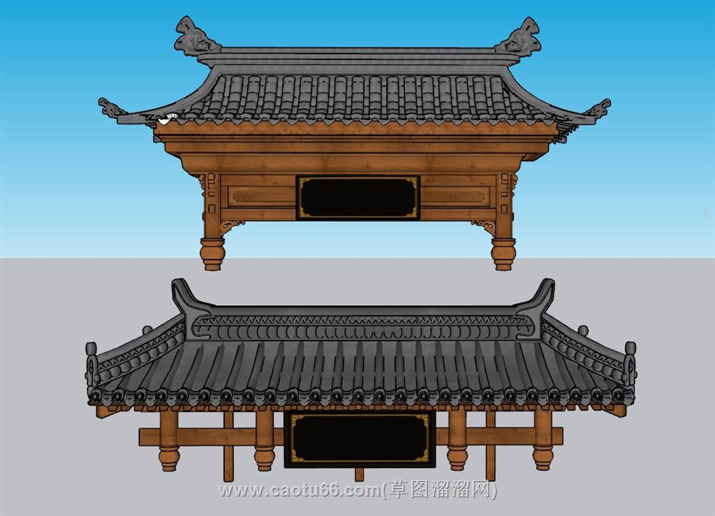 瓦片屋檐飞檐SU模型