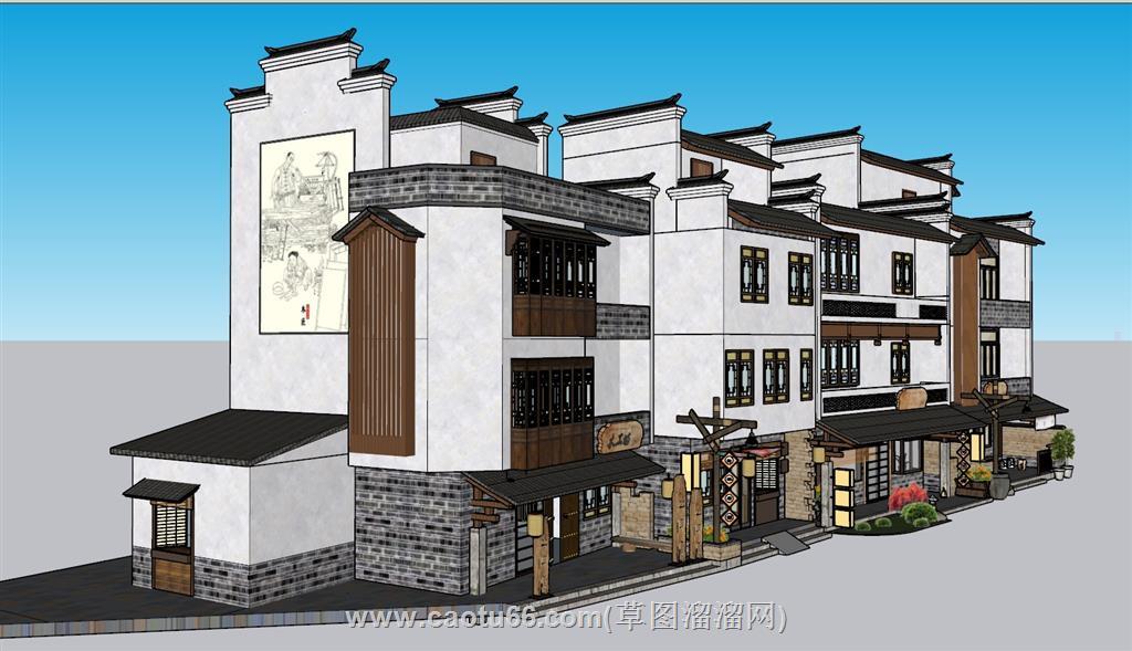 新中式小镇中式建筑SU模型