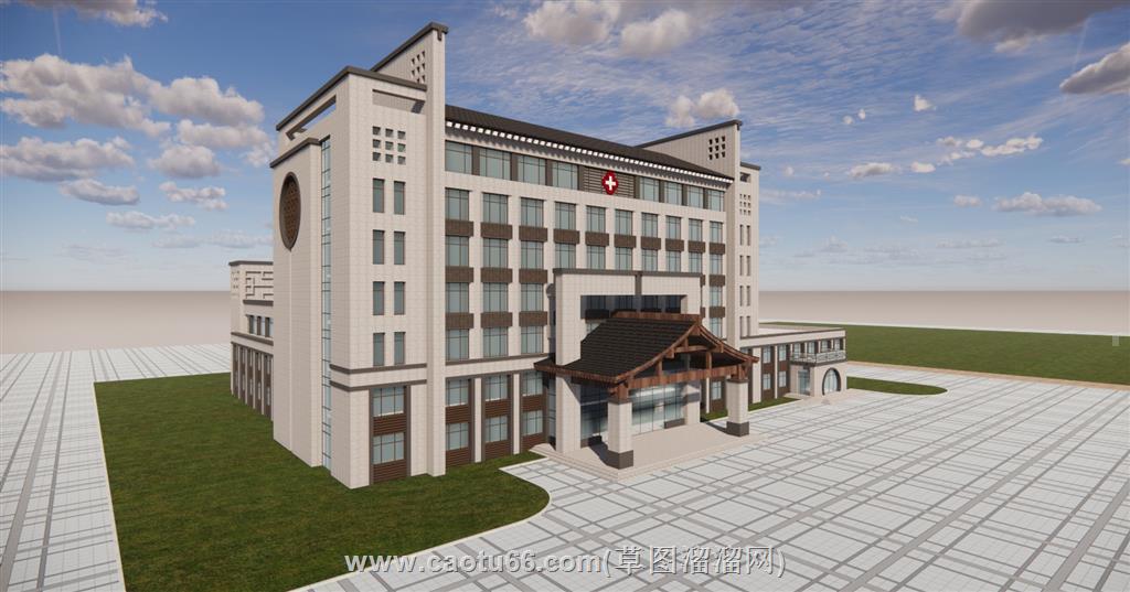 中式建筑中医院综合楼SU模型