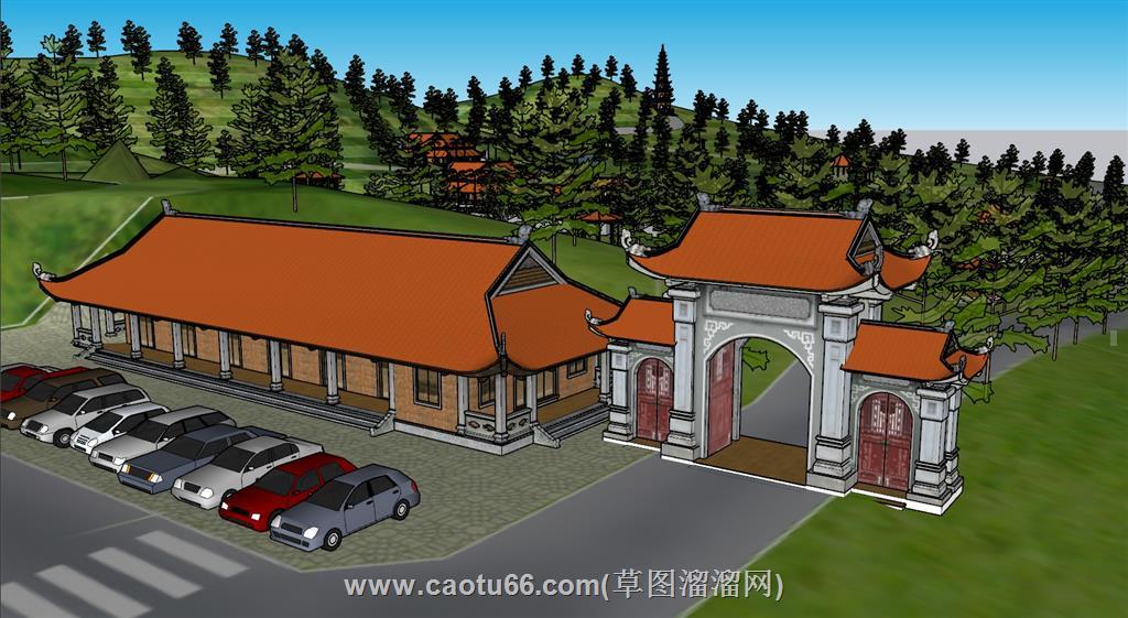 山地寺庙景区SU模型