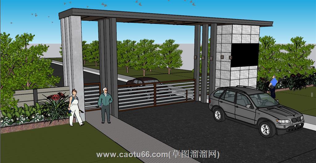 大门口小区入口SU模型