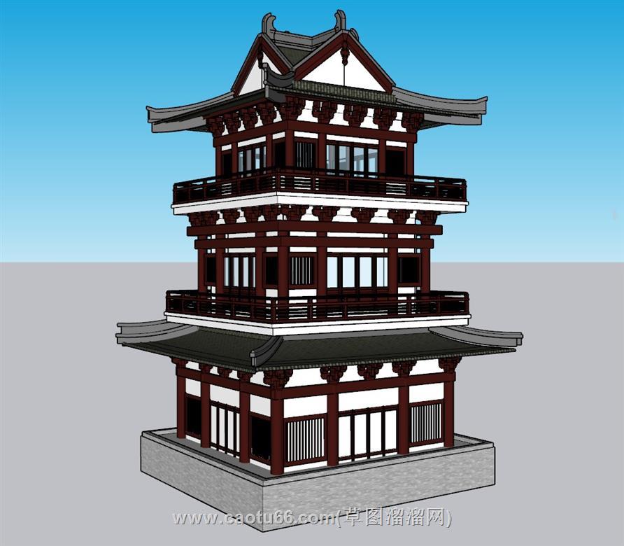 中式建筑古建阁楼SU模型