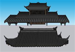 屋檐屋顶瓦片SU模型
