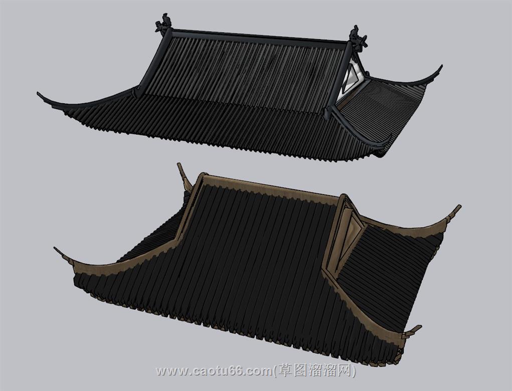 屋檐瓦片屋顶SU模型