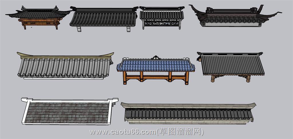 瓦片屋檐屋顶SU模型
