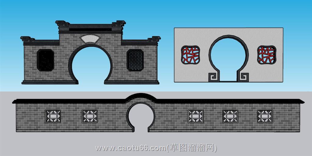 月亮门景墙围墙SU模型