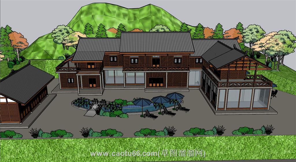 中式建筑酒店会所SU模型