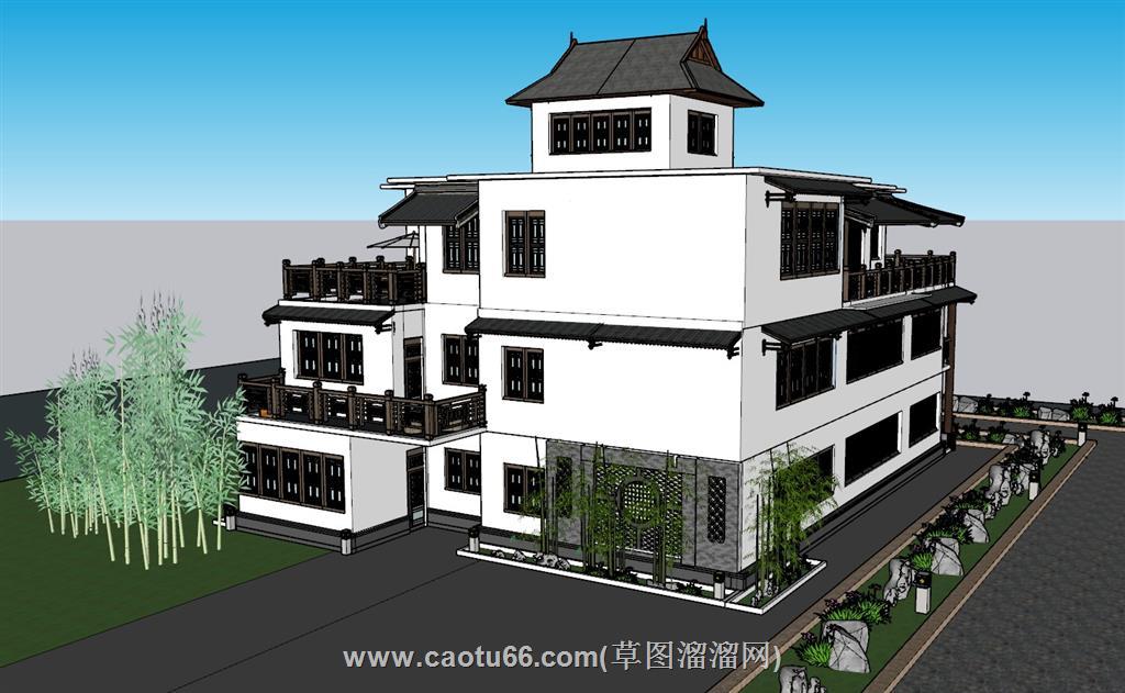 中式别墅民房自建房SU模型