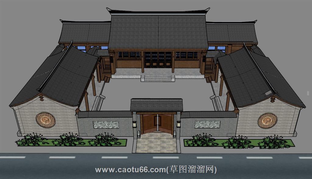 中式建筑四合院SU模型