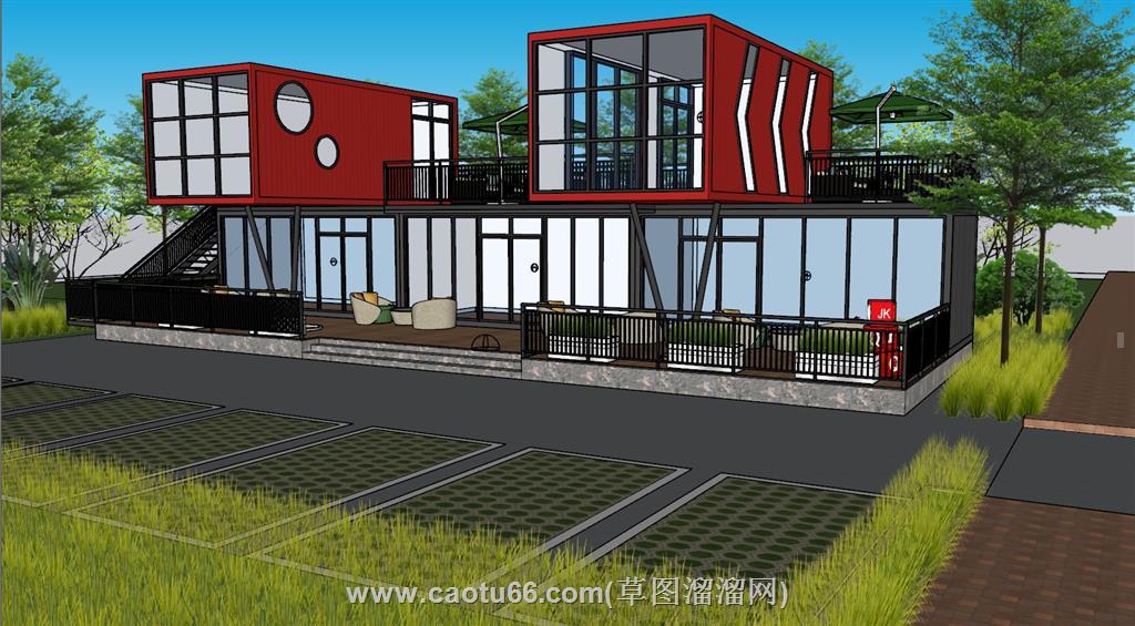 集装箱咖啡屋停车位SU模型