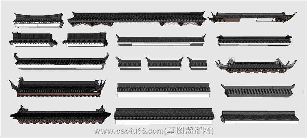 屋檐飞檐瓦片SU模型