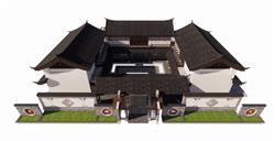 别墅合院建筑SU模型 免费sketchup模型下载