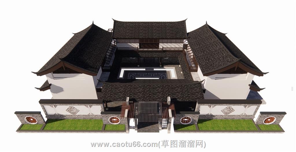 别墅合院建筑SU模型