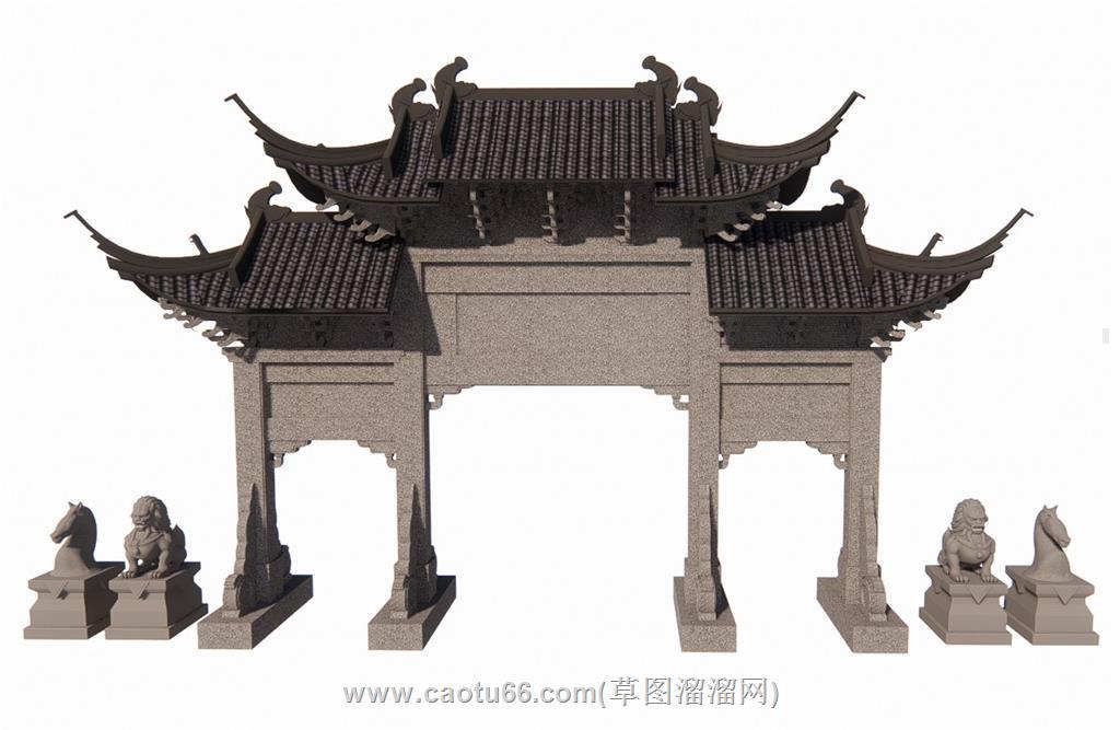 门楼牌坊SU模型