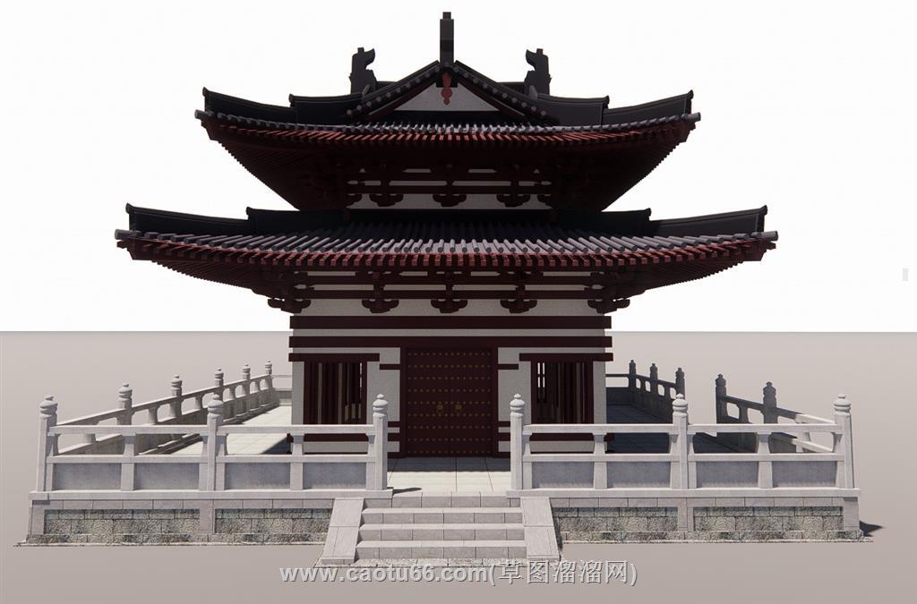 古建寺庙阁楼SU模型