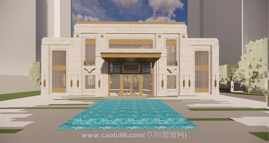 新中式古典售楼部SU模型