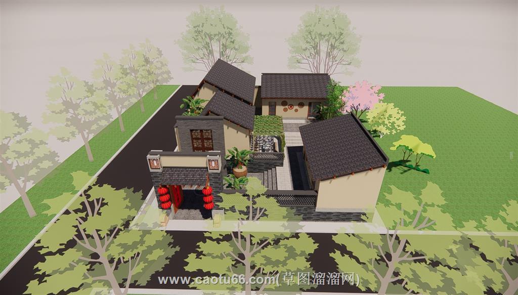 乡村民宿院落SU模型