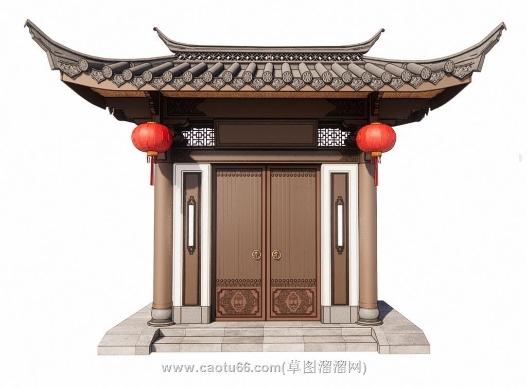 中式入户门院门SU模型