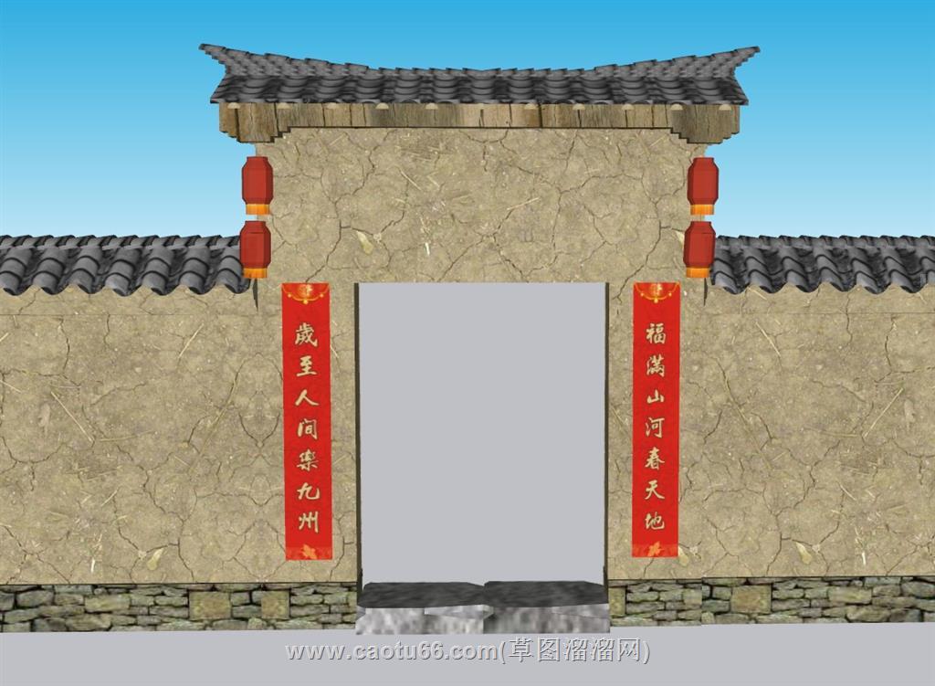 乡村土墙入户门SU模型