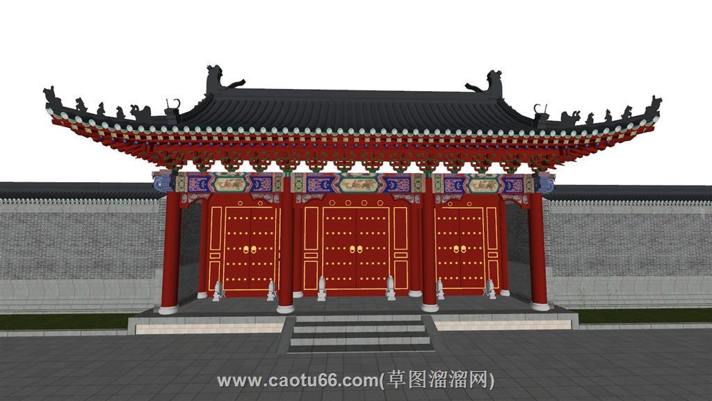 中式院门门扣SU模型