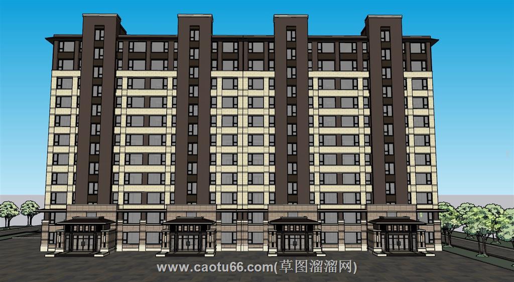 小区住宅楼建筑SU模型