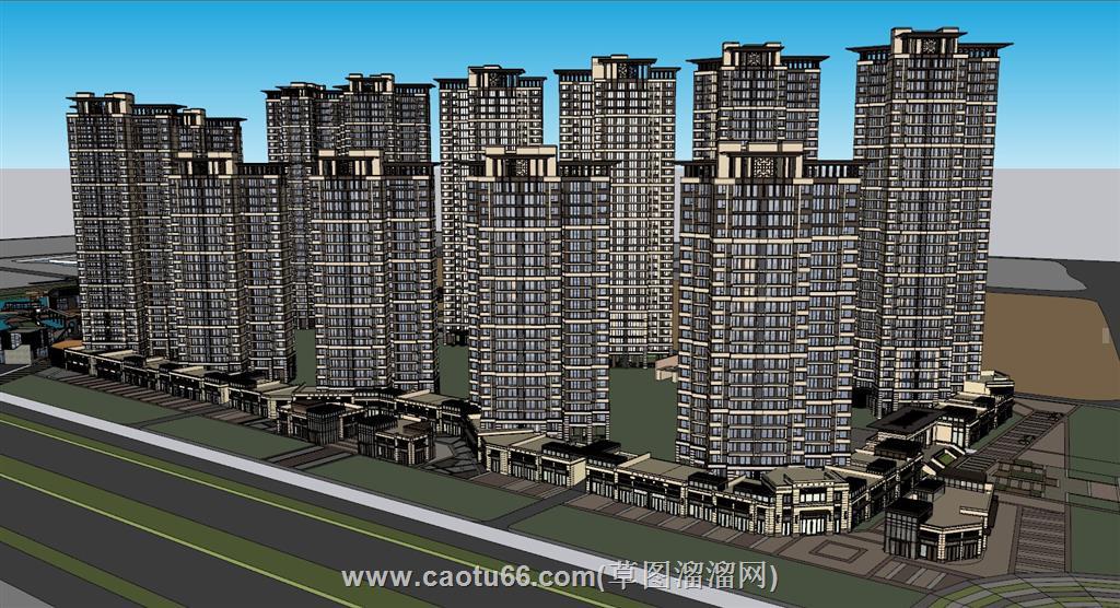 新中式小区楼盘SU模型