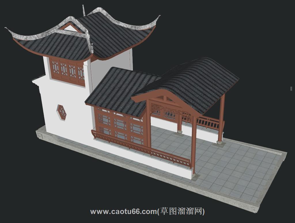 船舫屋顶飞檐SU模型