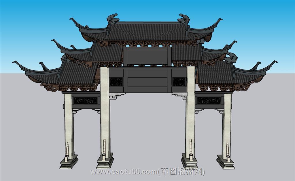 古建门楼牌坊SU模型