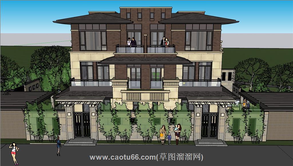 新中式双拼别墅SU模型