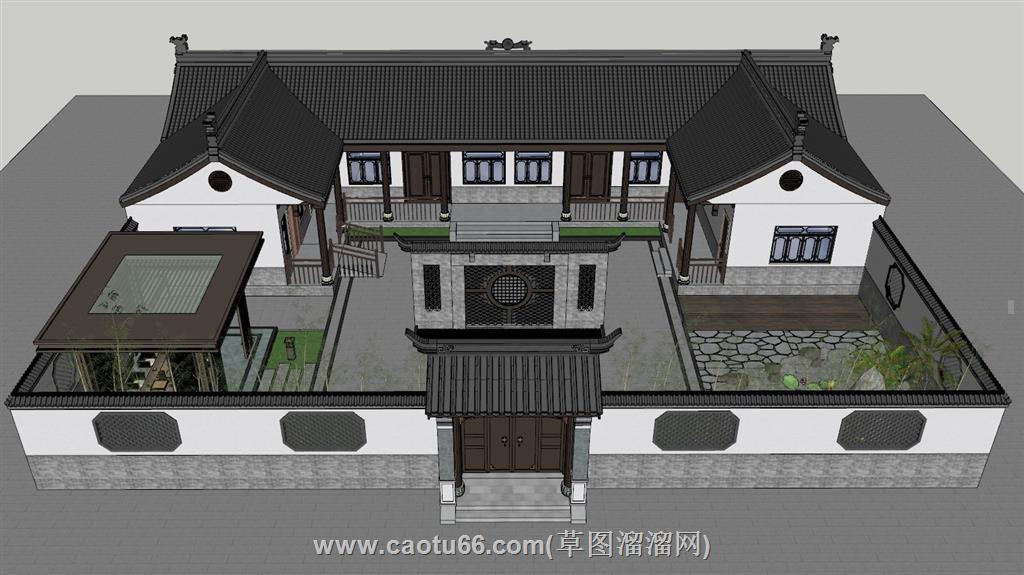 四合院庭院茶亭SU模型