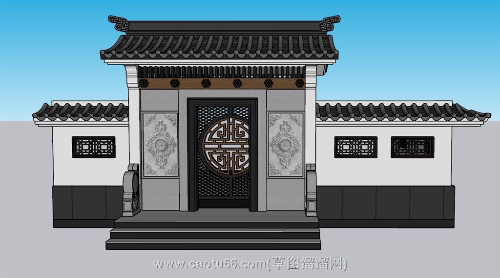 门头入户门院门SU模型