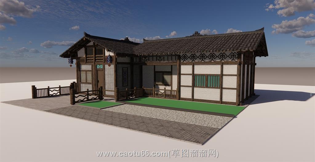 中式驿站建筑SU模型