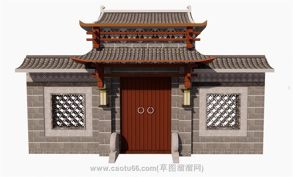 中式入户门庭院门SU模型