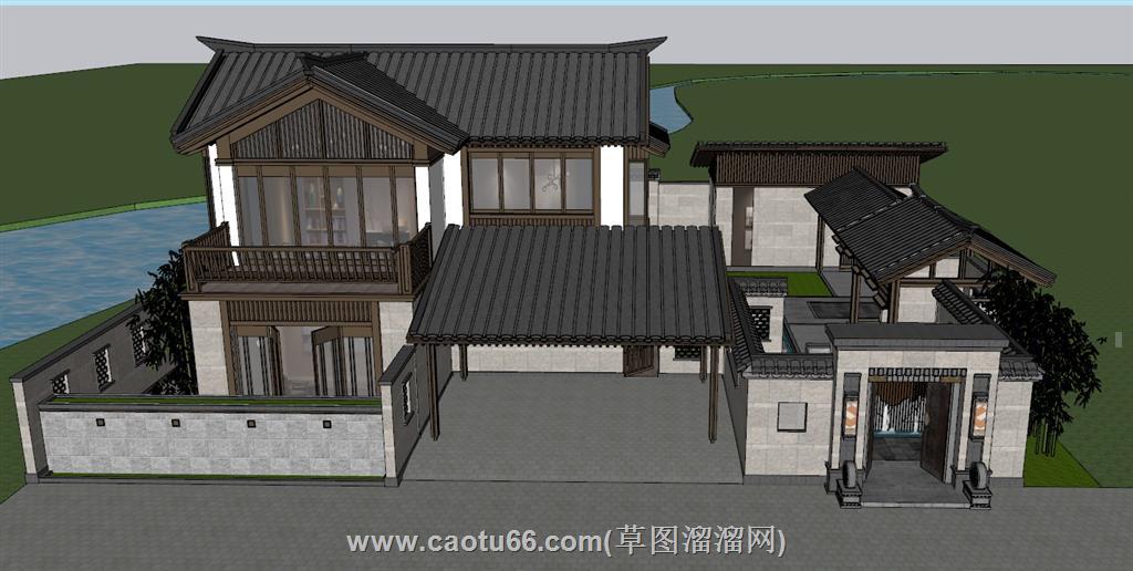 中式别墅合院SU模型