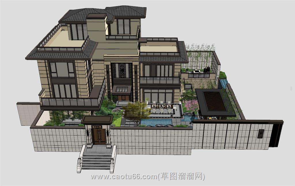 新中式别墅庭院SU模型