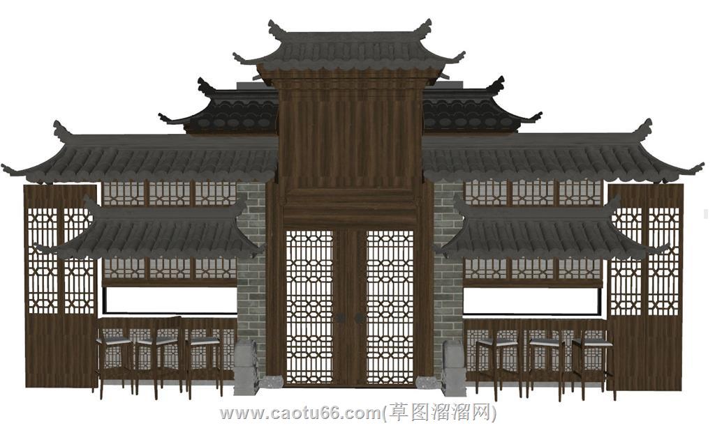 中式门头瓦片SU模型