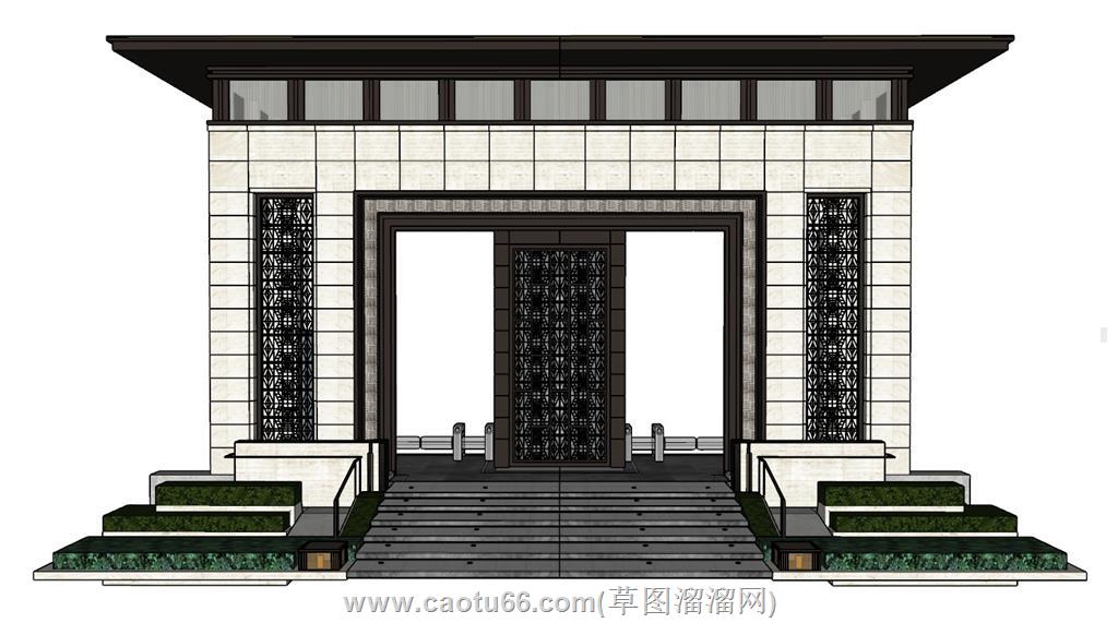 小区大门入口SU模型