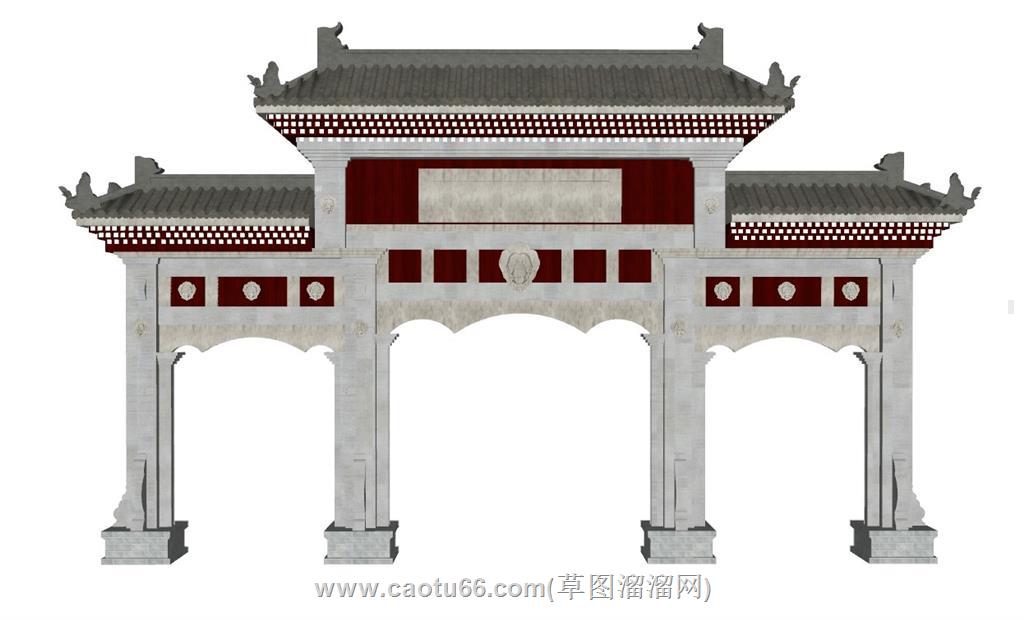 中式门楼牌坊SU模型