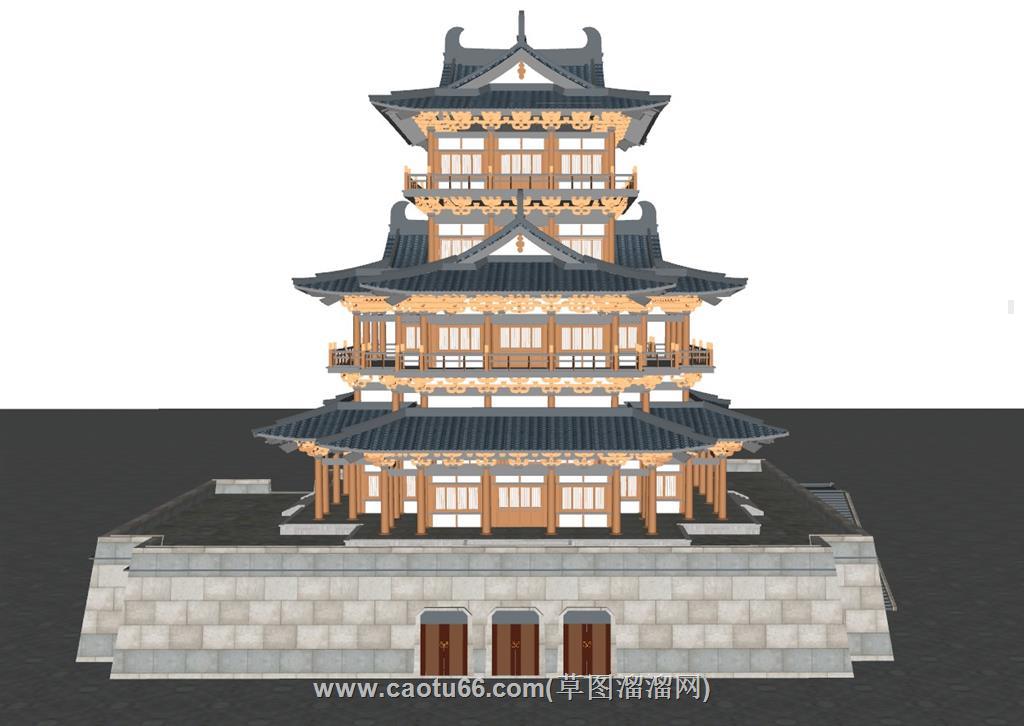 中式古建城楼SU模型