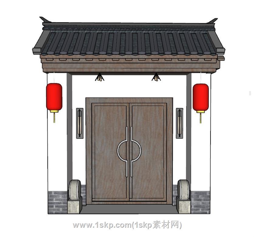 中式院门入户门SU模型