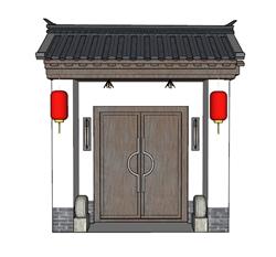 中式院门入户门SU模型