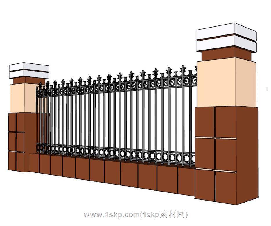 学校围墙栏杆SU模型