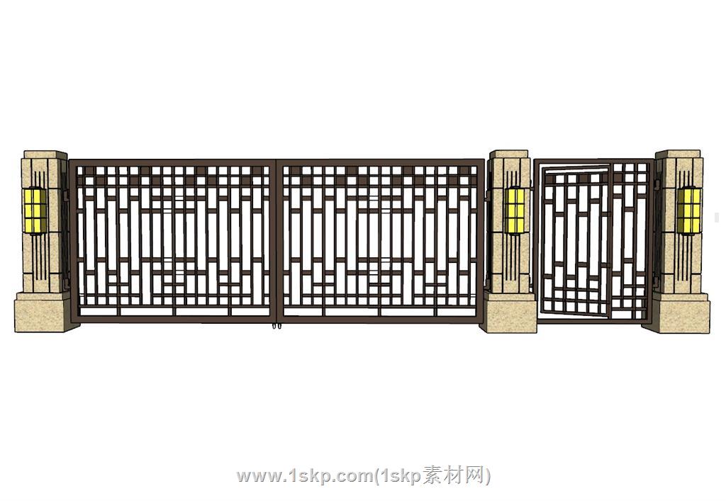 新中式铁艺门SU模型
