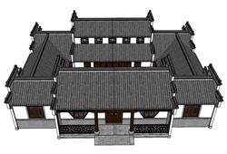 中式合院建筑SU模型 免费sketchup模型下载