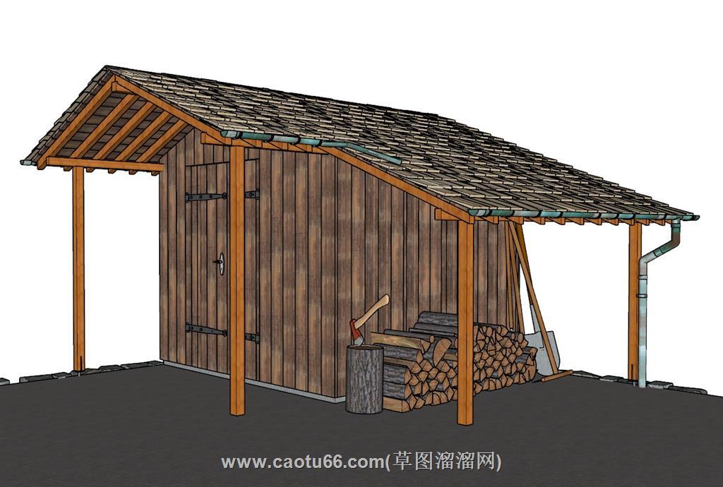 木屋柴火斧头SU模型