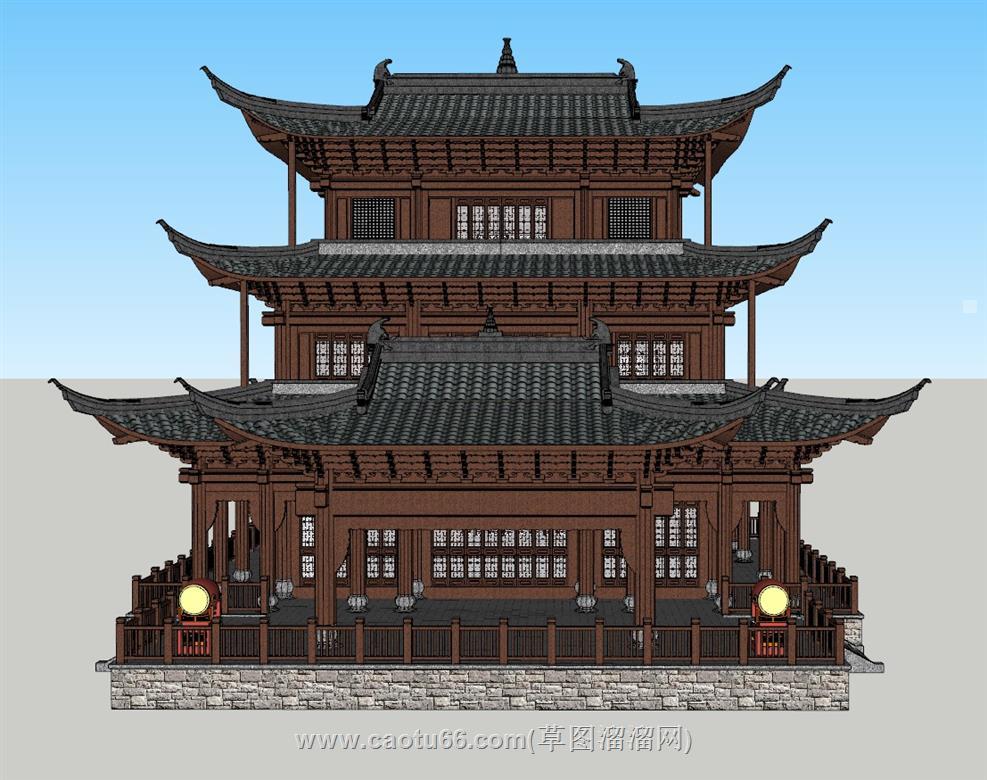 中式阁楼戏台SU模型