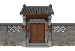 中式院门入户门SU模型